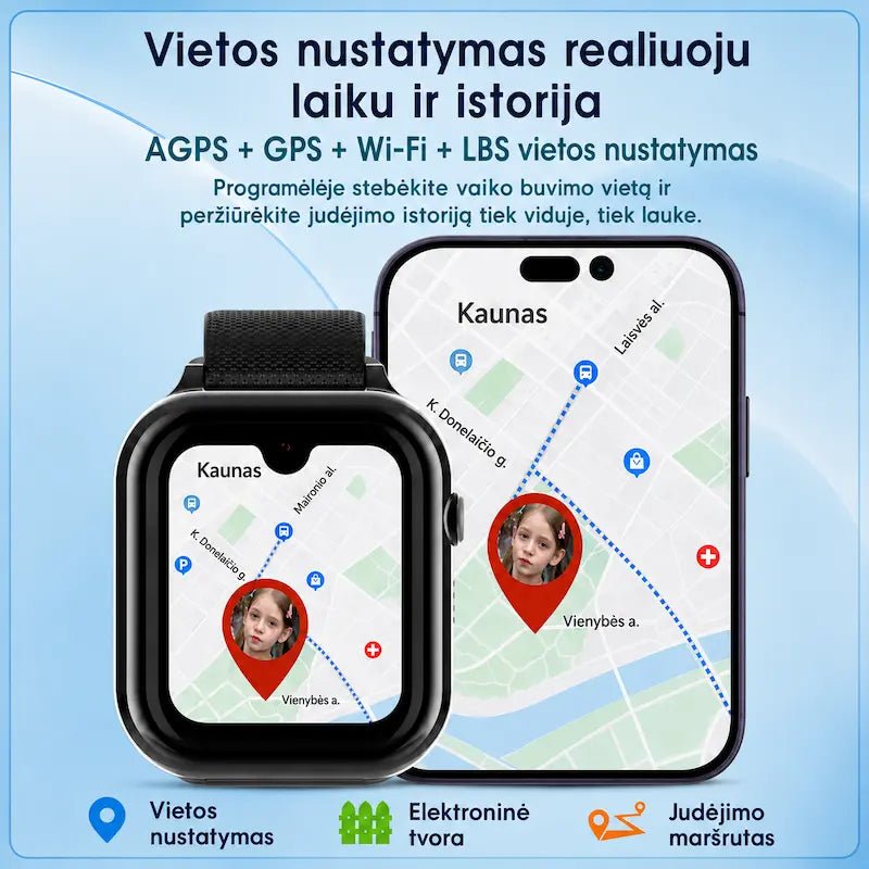 Išmanusis eSIM laikrodis vaikams KT38 (4G, GPS, AMOLED ekranas, kamera, 730 mAh)