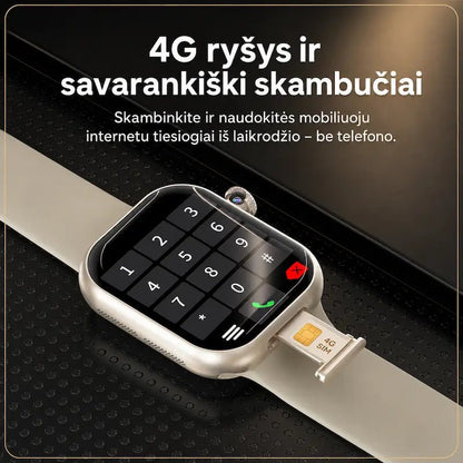 4G išmanusis laikrodis su SIM kortele, mobiliuoju internetu ir savarankiškų skambučių funkcija