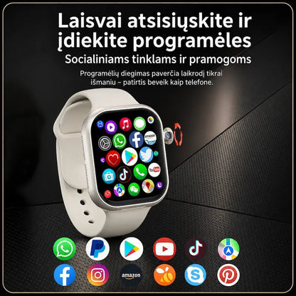 Išmanusis laikrodis su atsisiunčiamomis socialinių tinklų ir pramogų programėlėmis
