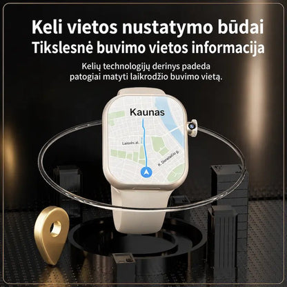 Išmanusis laikrodis su keliais vietos nustatymo būdais ir Kauno žemėlapiu