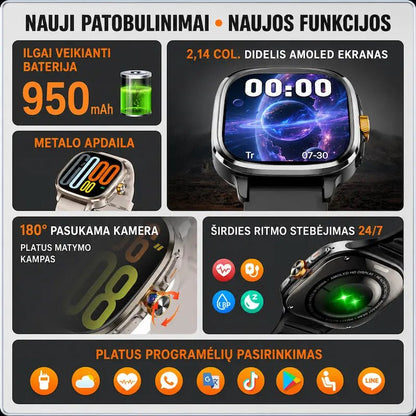 Išmanusis laikrodis suaugusiems MT110 (4G, GPS, AMOLED, kamera, 950 mAh)
