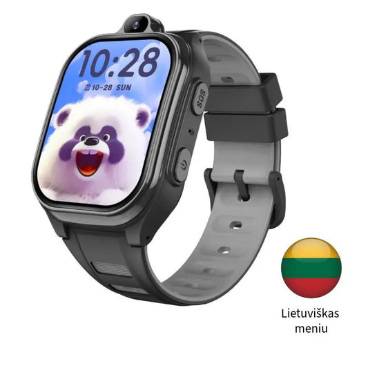 Išmanusis laikrodis vaikams su kamera, SOS mygtuku ir lietuvišku meniu, pilkos ir juodos spalvos korpusu