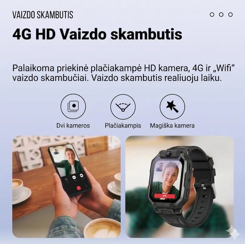 išmanusis laikrodis vaikams su HD vaizdo skambučiais, 4G , WIFI, Dvi kameros