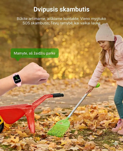 Rožinis išmanusis laikrodis vaikams su dvipusio ryšio ir SOS skambučio funkcija