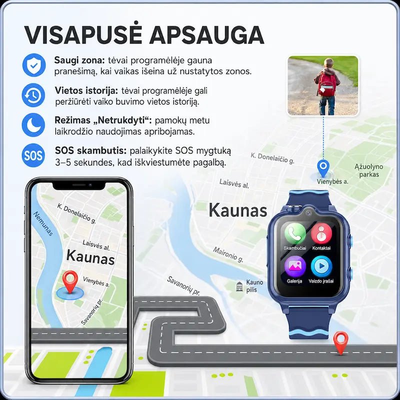 Išmanusis laikrodis vaikams KT18 (4G, GPS, Dviguba kamera, 900mAh)