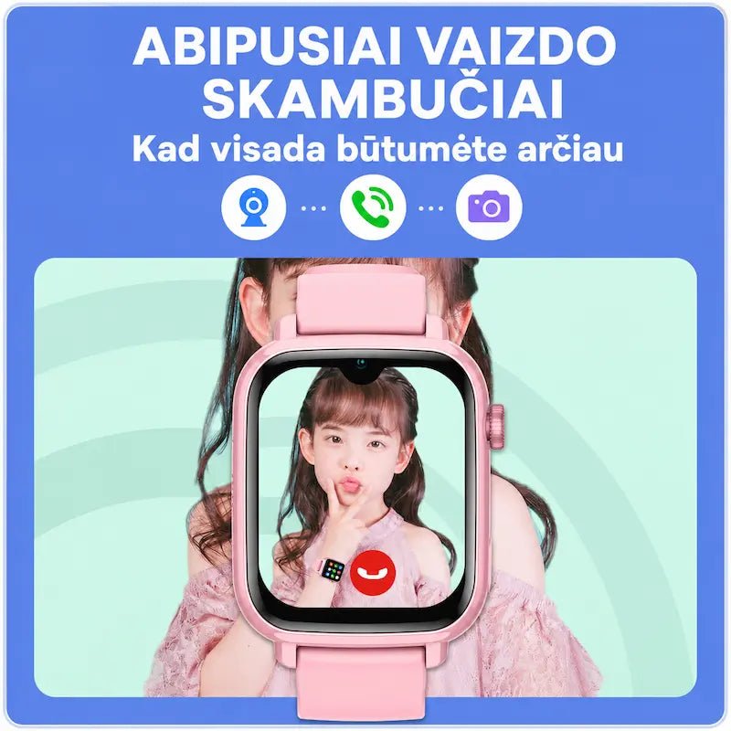 Rožinis KT34 laikrodis vaikams su abipusiais vaizdo skambučiais