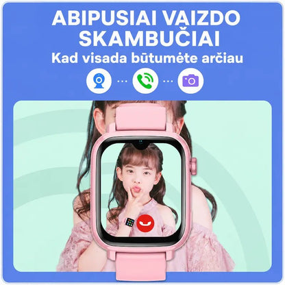 Rožinis KT34 laikrodis vaikams su abipusiais vaizdo skambučiais