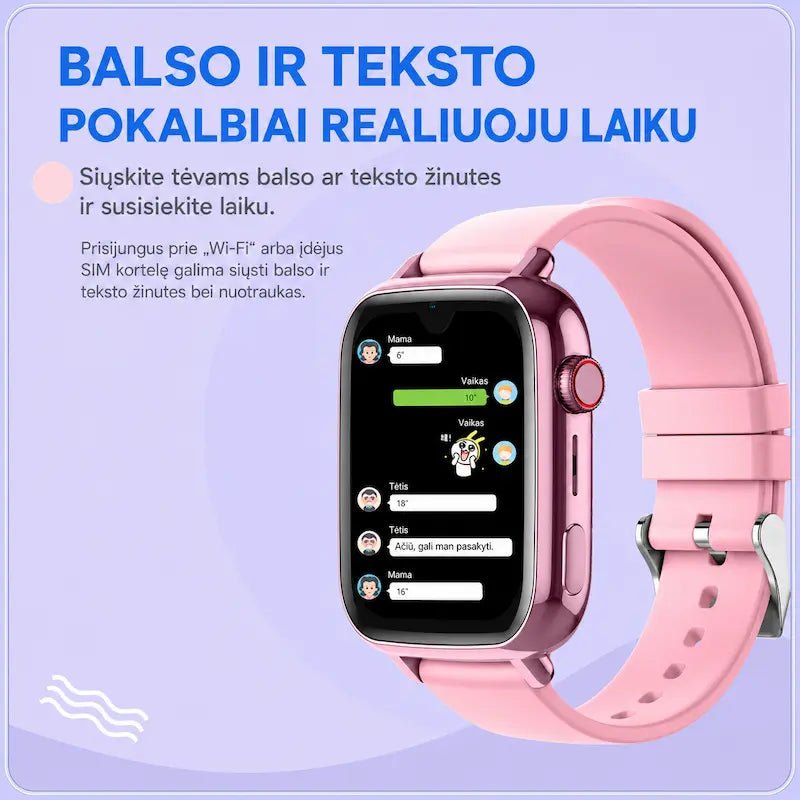 Rožinis KT34 laikrodis su balso ir teksto pokalbių funkcija