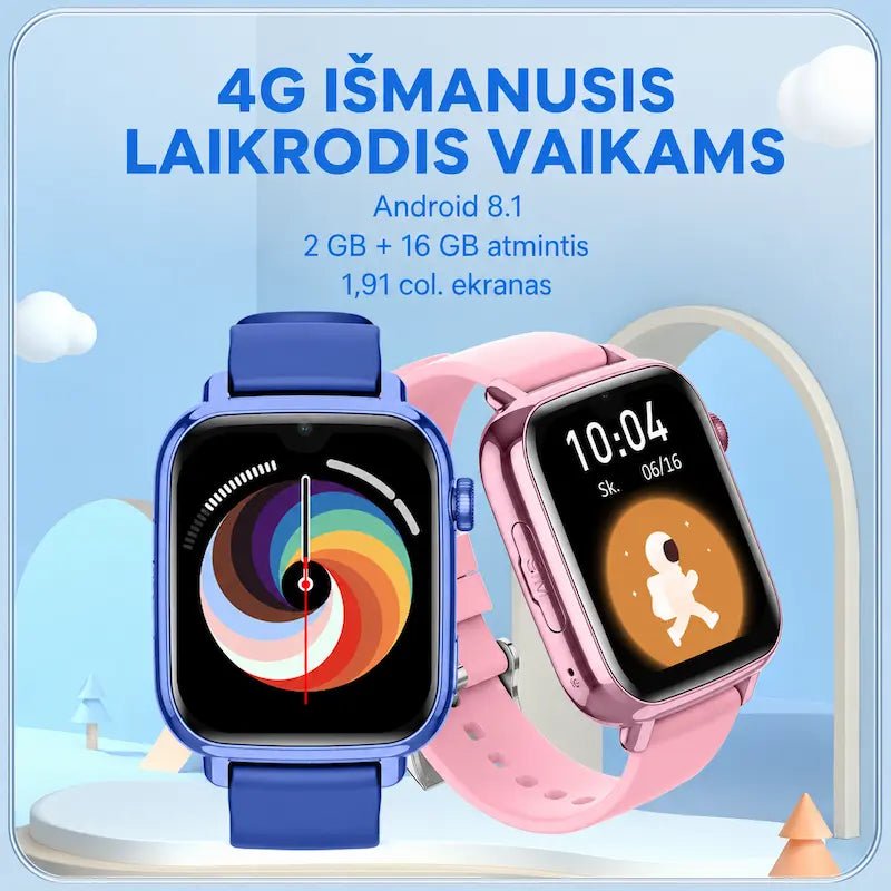 Juodas ir rožinis KT34 4G išmanusis laikrodis vaikams