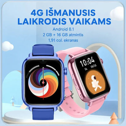Juodas ir rožinis KT34 4G išmanusis laikrodis vaikams