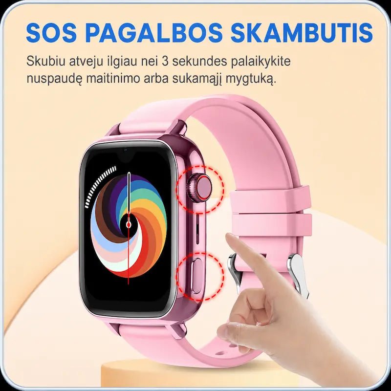 Rožinis KT34 laikrodis vaikams su SOS pagalbos mygtuku