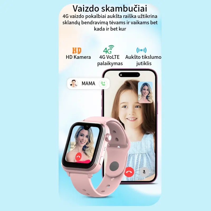 Infografikas: vaikiškas laikrodis su nustatytu saugos zonos (geografinės ribos) spinduliu žemėlapyje telefone.