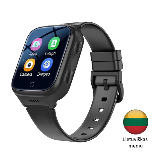K9 4G vaikų išmanusis laikrodis su GPS, WiFi, SIM kortele ir vaizdo skambučiais. Tikslus sekimas, ilgas baterijos veikimas, IPX7 atsparumas vandeniui, juodos spalvos, lietuviškas meniu