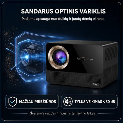 CR67 projektorius su sandariu optiniu varikliu, apsauga nuo dulkių ir tyliu veikimu iki 30 dB