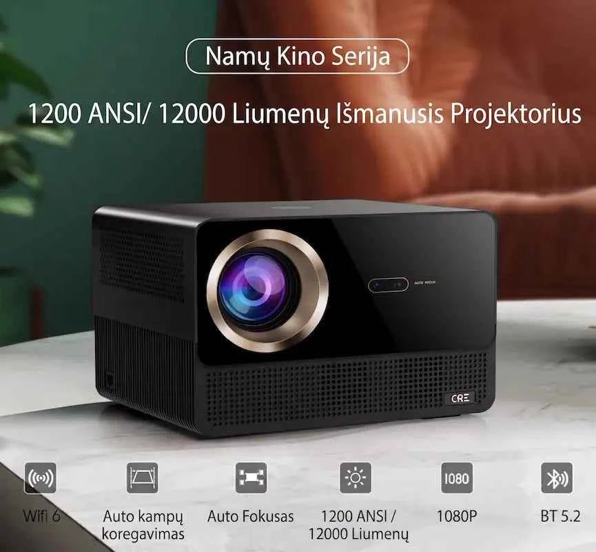 Išmanusis namų kino projektorius CR67 | 1200 ANSI Liumenų, Native 1080P, 4K palaikymas, Google TV OS & Auto-Fokusavimas