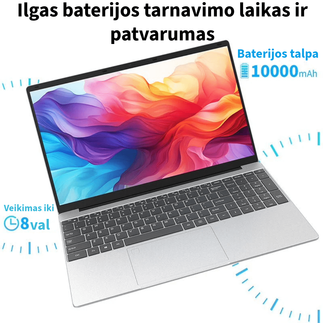 Nešiojamas kompiuteris PRITOM D15 (Windows 11, 15.6 colių, Full HD, 256 GB atmintis)