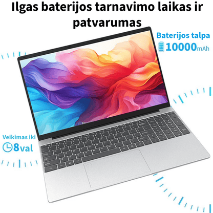 Nešiojamas kompiuteris PRITOM D15 (Windows 11, 15.6 colių, Full HD, 256 GB atmintis)