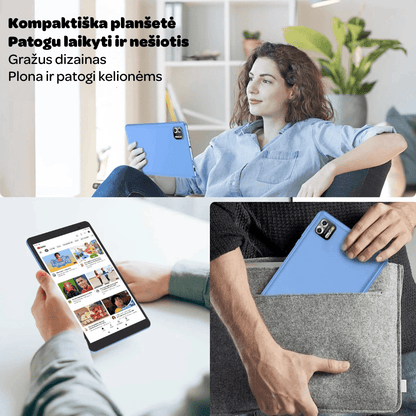 Planšetinis kompiuteris B8 su lietuvių kalba, Android 14.0, 8 colių ekranu, 64 GB atmintimi, pilkos spalvos, patogu nešiotis