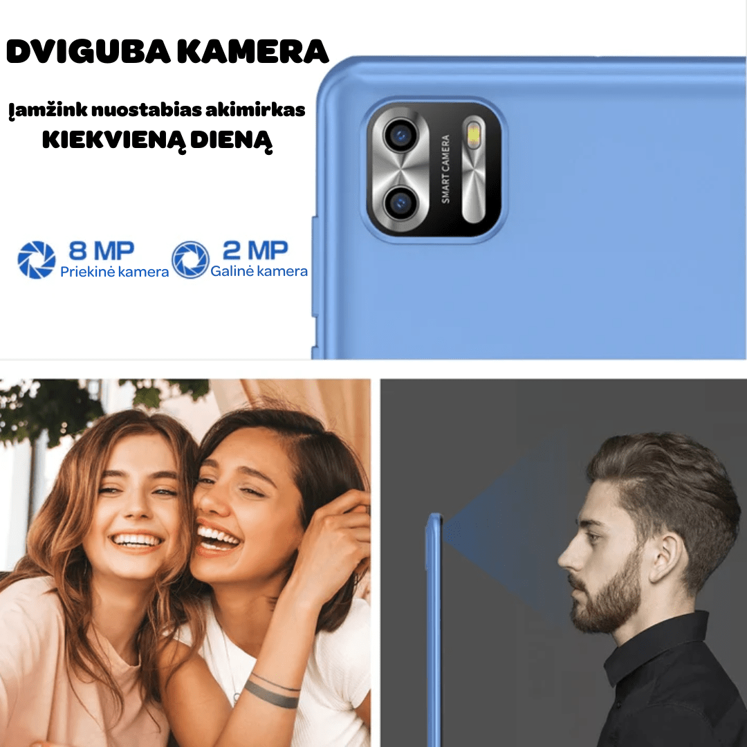Planšetinis kompiuteris B8 su lietuvių kalba, Android 14.0, 8 colių ekranu, 64 GB atmintimi, pilkos spalvos, dviguba kamera