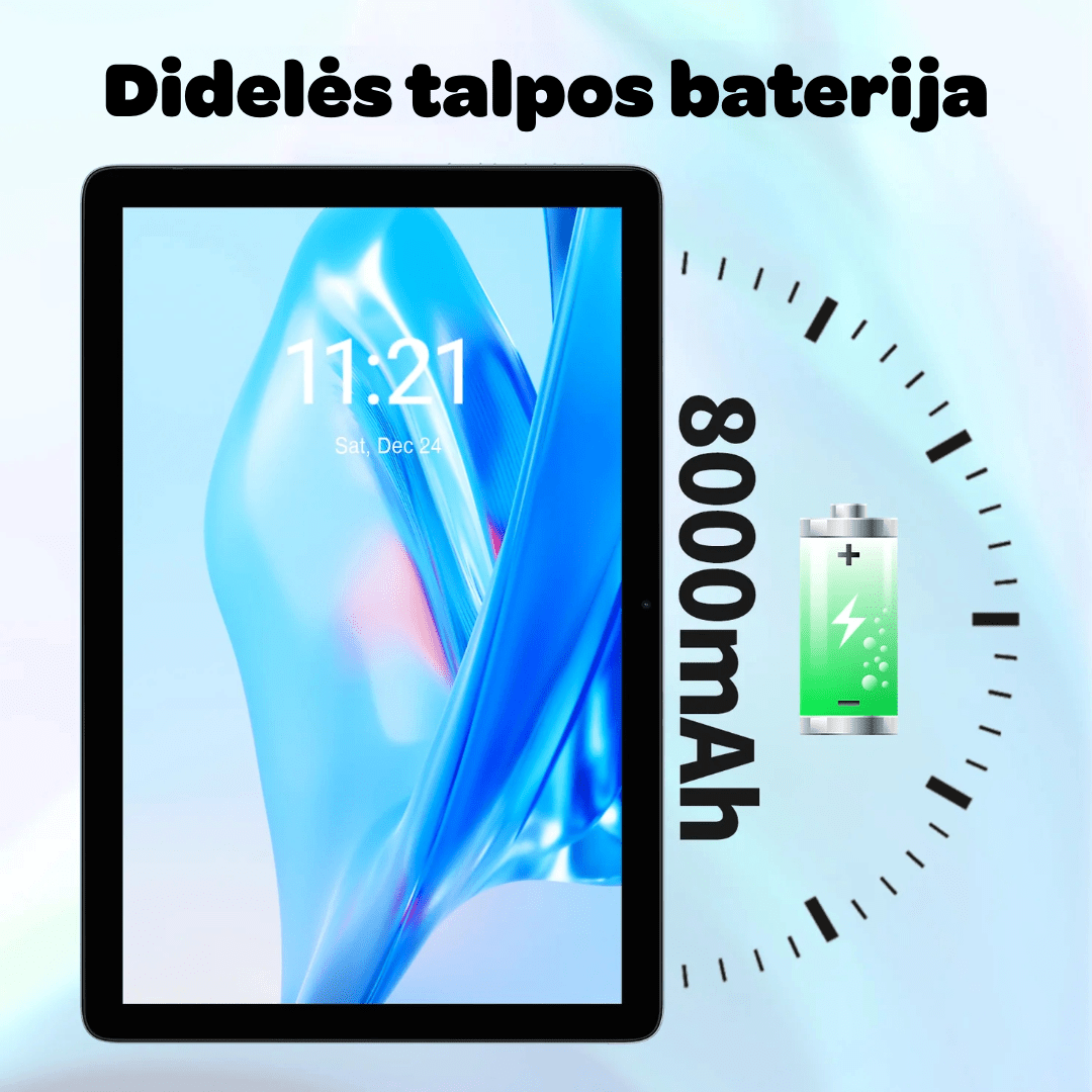 Planšetinis kompiuteris P30H su lietuvių kalba, Android 15.0, 10.1 colių ekranu, 128 GB atmintimi, komplektuojamas su priedais, ilgai veikianti baterija, 8000 mah