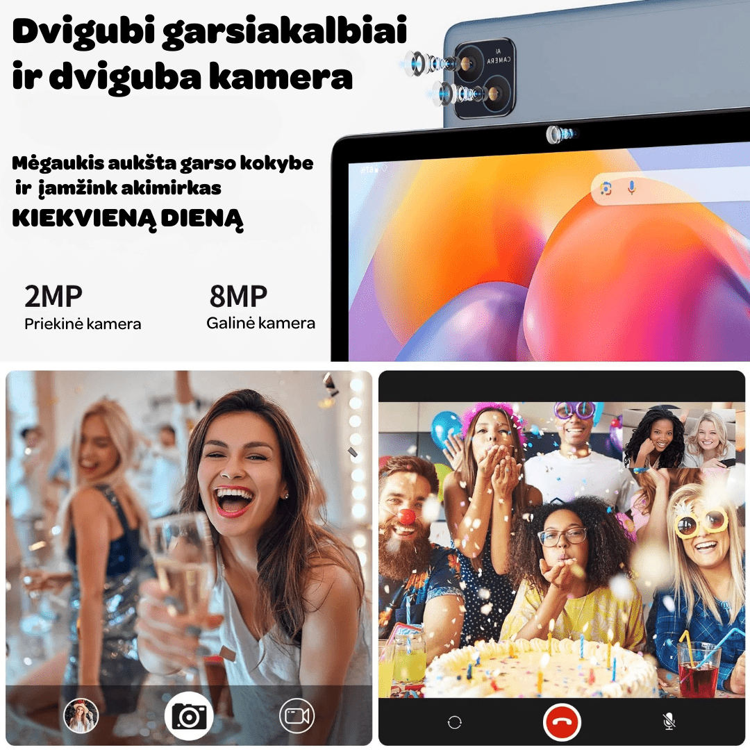 Planšetinis kompiuteris P30H su lietuvių kalba, Android 15.0, 10.1 colių ekranu, 128 GB atmintimi, komplektuojamas su priedais, dviguba kamera ir garsiakalbiai