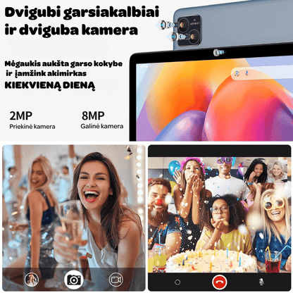 Planšetinis kompiuteris P30H su lietuvių kalba, Android 15.0, 10.1 colių ekranu, 128 GB atmintimi, komplektuojamas su priedais, dviguba kamera ir garsiakalbiai
