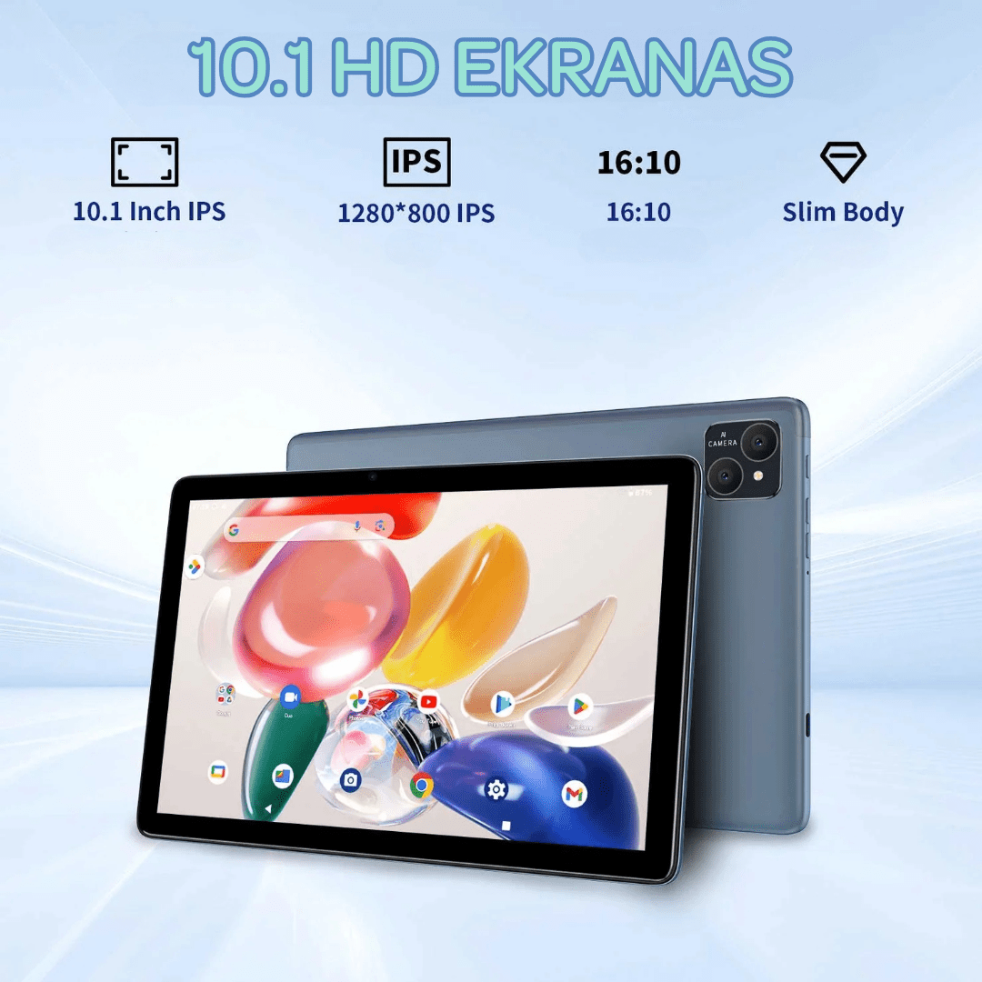 Planšetinis kompiuteris P30H su lietuvių kalba, Android 15.0, 10.1 colių ekranu, 128 GB atmintimi, komplektuojamas su priedais, didelis ekranas