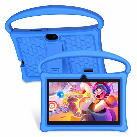 planšetė vaikams, mėlynos spalvos, su rankena nešiojimui, apsauginis silikoninis dėklas, 7 colių