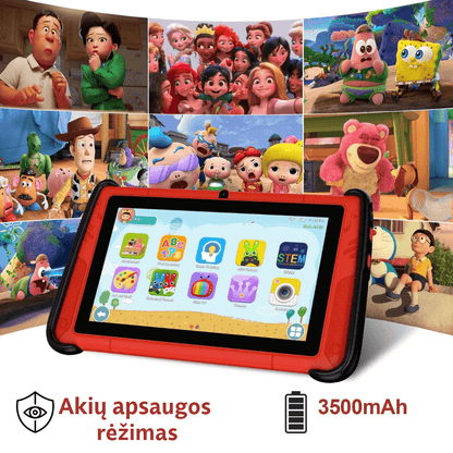 Vaikiškas planšetinis kompiuteris K7 PRO SPORT CAR su lietuvių kalba, Android 15.0, 7 colių ekranu, 32 GB atmintimi, komplekte 2 valdymo pultai, akių apsauga, 3500 mah baterija