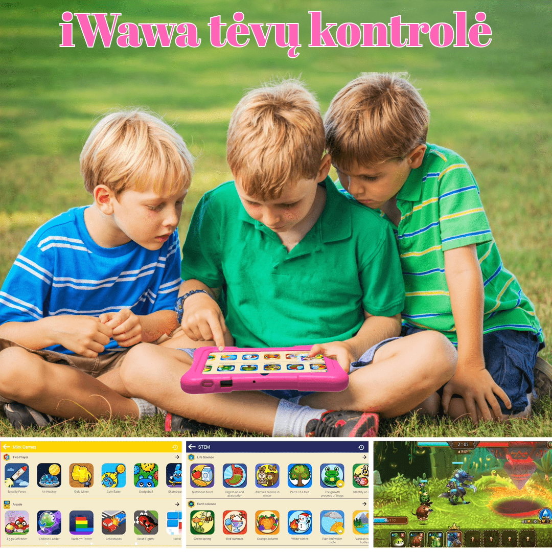 planšetė su iwawa tėvų kontrole, programėlės ir žaidimai vaikams 