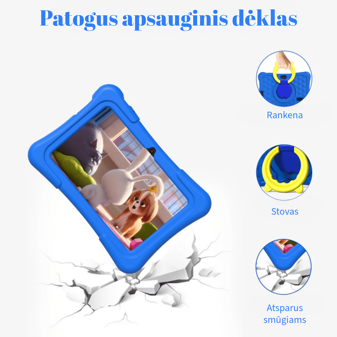 planšetinis kompiuteris vaikams, patogus apsauginis dėklas, rankena, stovas, atsparus smūgiams