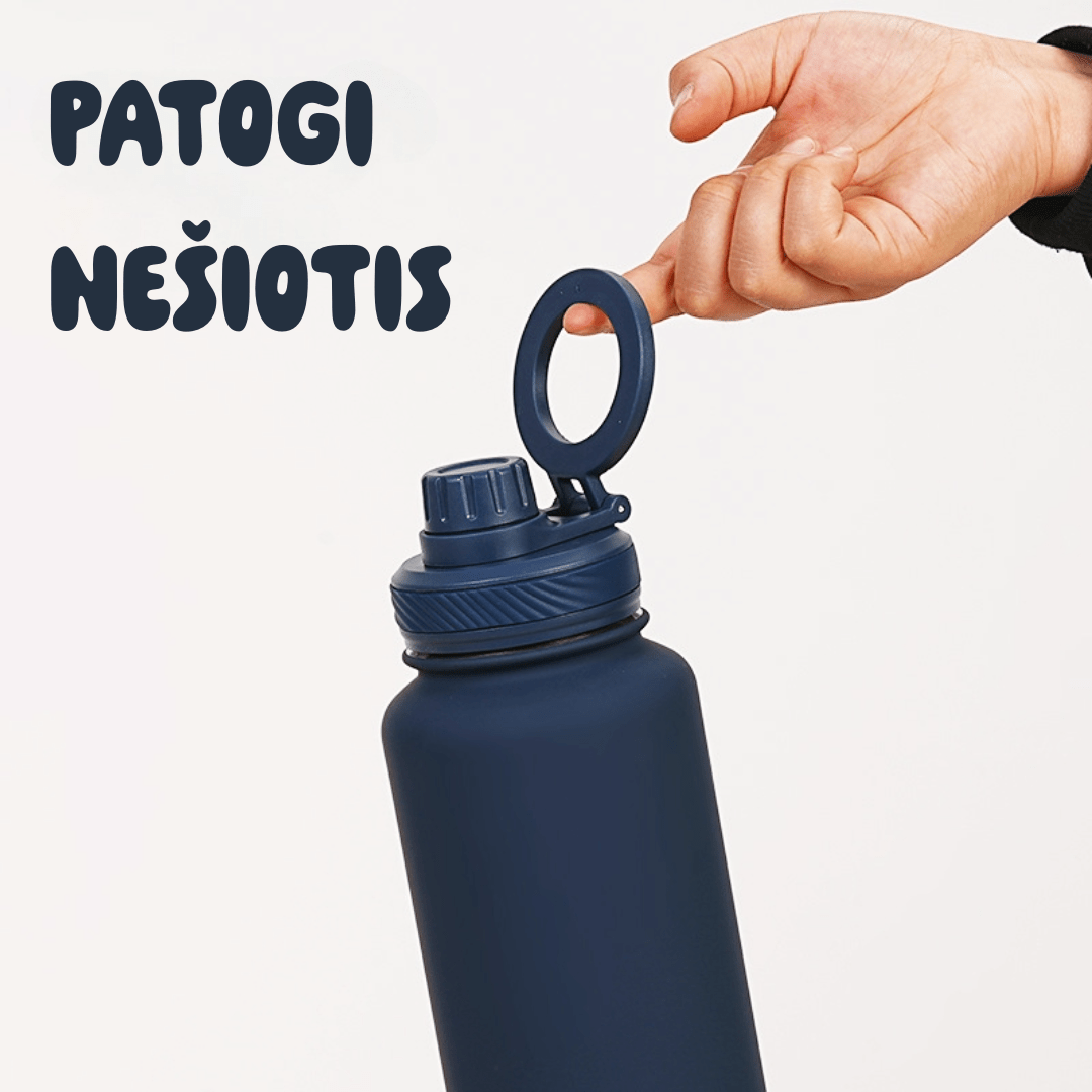 sportinė gertuvė juodos spalvos, termosas , su magnetiniu laikikliu, patogi nešiotis