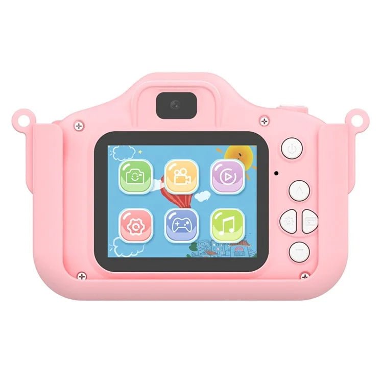 Vaikiškas skaitmeninis fotoaparatas - DINOZAURAS +32 GB MicroSD - Rožinės spalvos su ekranu