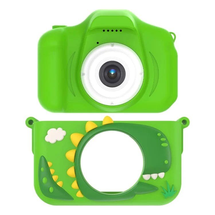 Vaikiškas fotoaparatas - DINOZAURAS +32 GB MicroSD - Žalios spalvos, fotografavimas ir vaizdo įrašai su apsauginiu dėklu