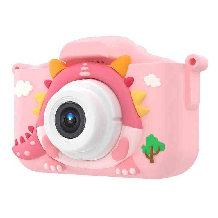 Vaikiškas skaitmeninis fotoaparatas - DINOZAURAS +32 GB MicroSD - Rožinės spalvos