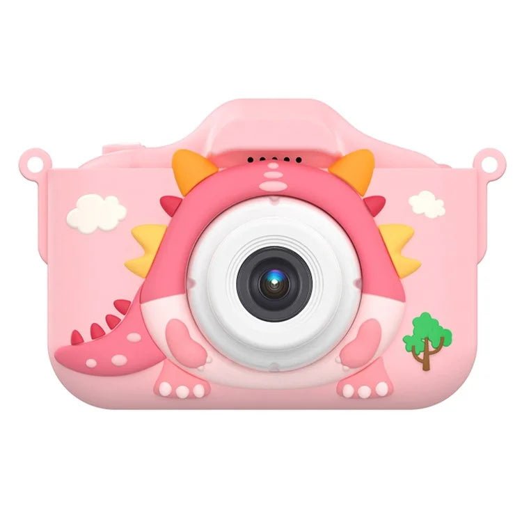 Vaikiškas fotoaparatas - DINOZAURAS +32 GB MicroSD - Rožinės spalvos
