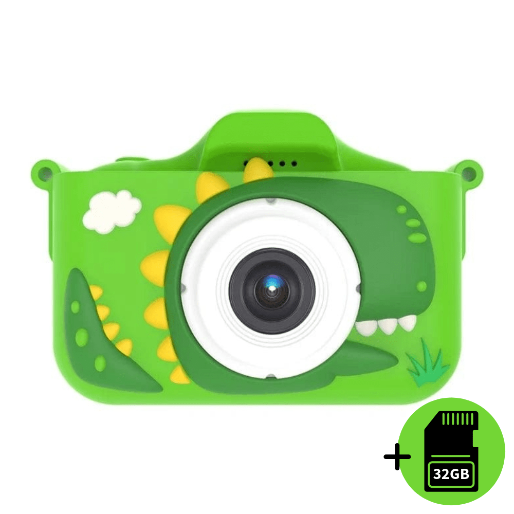 Vaikiškas fotoaparatas - DINOZAURAS +32 GB MicroSD - Žalios spalvos, fotografavimas ir vaizdo įrašai