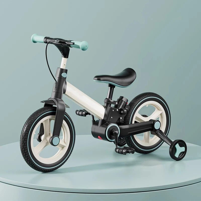 Kokybiškas vaikiškas balansinis dviratukas su pedalais meserra , vaikams nuo 2 ki 5 metų, baltai juodas 5in1 , sulankstomas