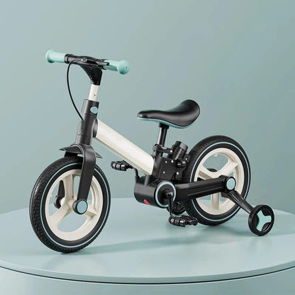 Kokybiškas vaikiškas balansinis dviratukas su pedalais meserra , vaikams nuo 2 ki 5 metų, baltai juodas 5in1 , sulankstomas