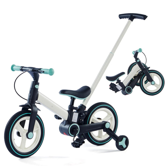 Kokybiškas vaikiškas balansinis dviratukas su pedalais meserra , vaikams nuo 2 ki 5 metų, baltai juodas 5in1 , sulankstomas
