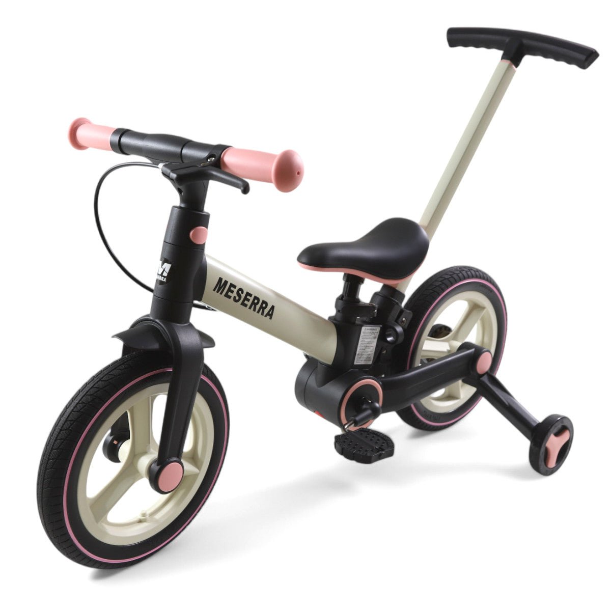 Kokybiškas vaikiškas balansinis dviratukas su pedalais meserra , vaikams nuo 2 ki 5 metų, baltai juodas 5in1 , sulankstomas, mergaitėms ir berniukams, universalus