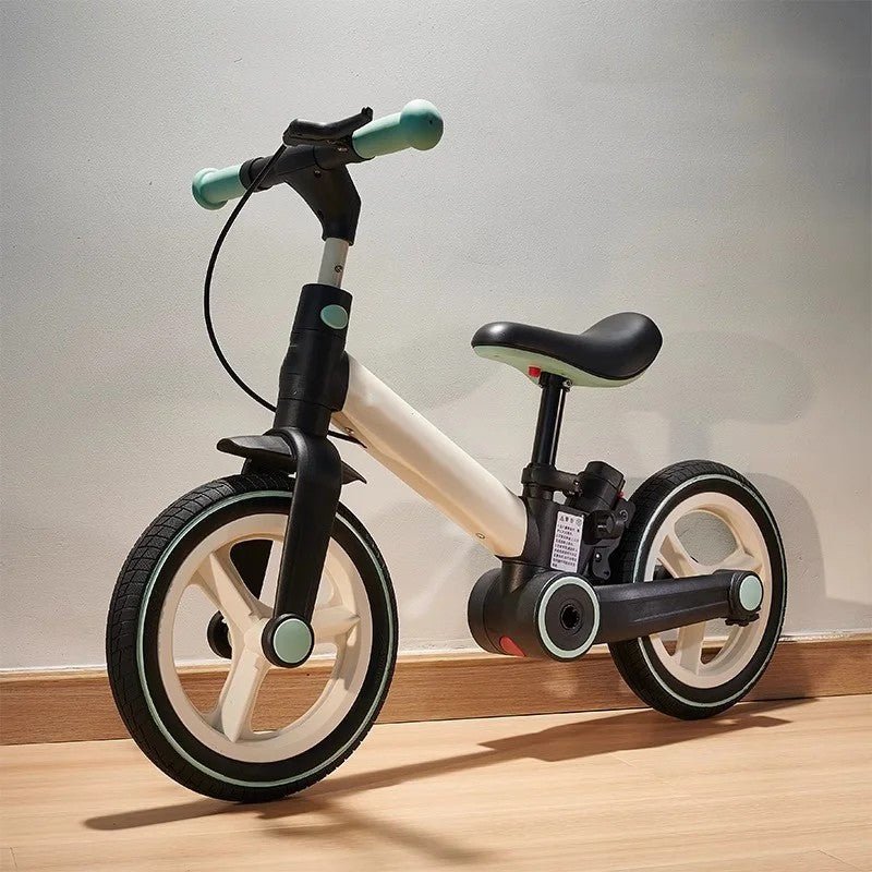 Kokybiškas vaikiškas balansinis dviratukas su pedalais meserra , vaikams nuo 2 ki 5 metų, baltai juodas 5in1 , sulankstomas universalus dviratis vaikams