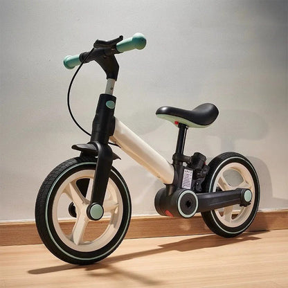 Kokybiškas vaikiškas balansinis dviratukas su pedalais meserra , vaikams nuo 2 ki 5 metų, baltai juodas 5in1 , sulankstomas universalus dviratis vaikams